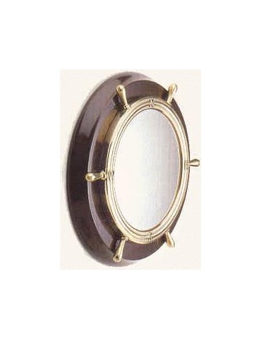 Specchio a forma di timone con base di legno